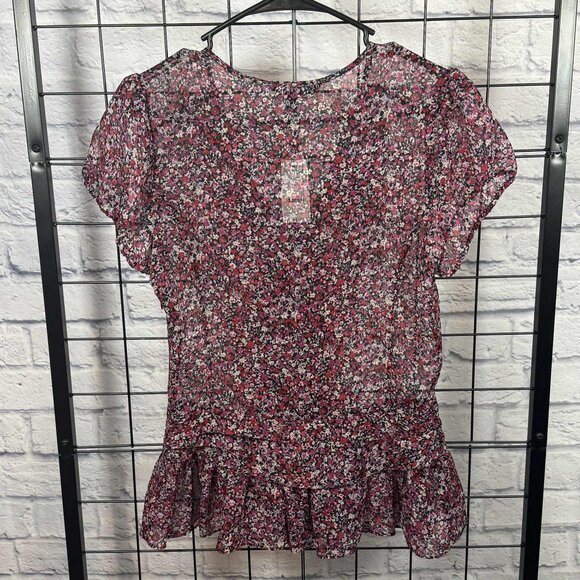 Express Sheer Floral Ruffle Blouse Top NWT Size Small - Picture 2 of 9